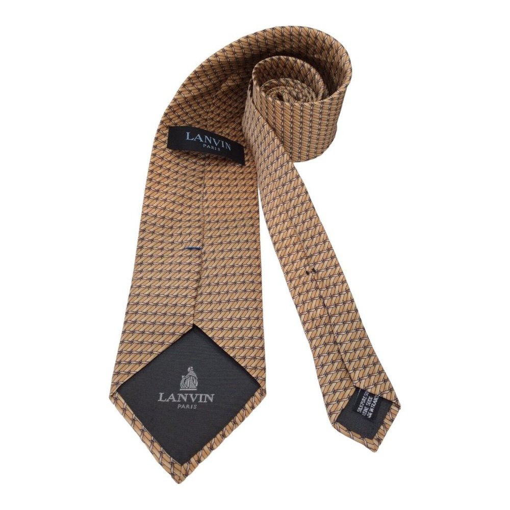 LANVIN PARIS Gold Chain Link Silk Tie Made In France 58"-3".1/2 EX COND - Picture 3 of 8